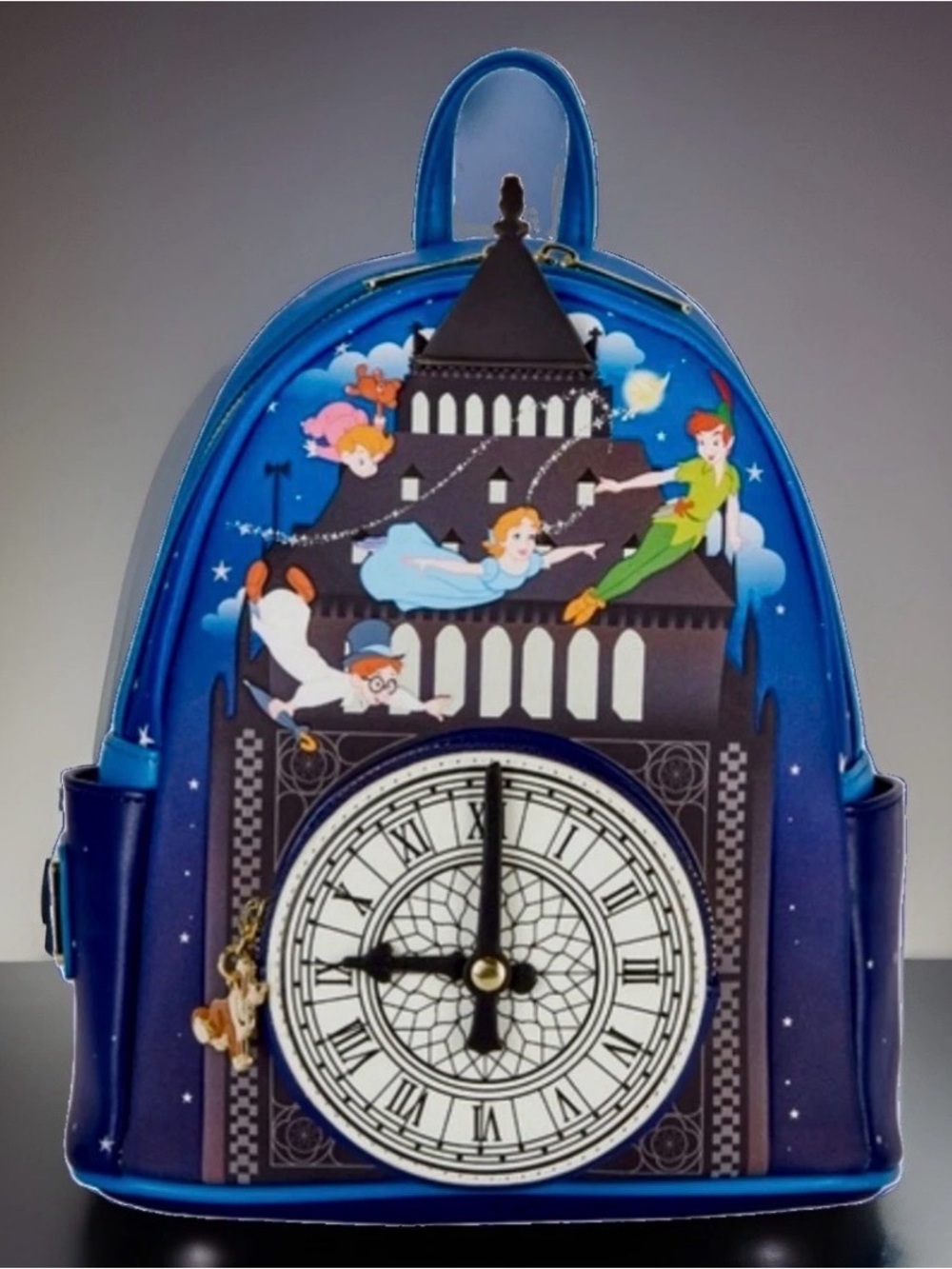 NEW w Tags Loungefly Glow In Dark Disney PETER PAN Flying Big Ben Clock Backpack